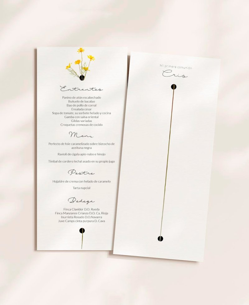 Menú de comunión con flores