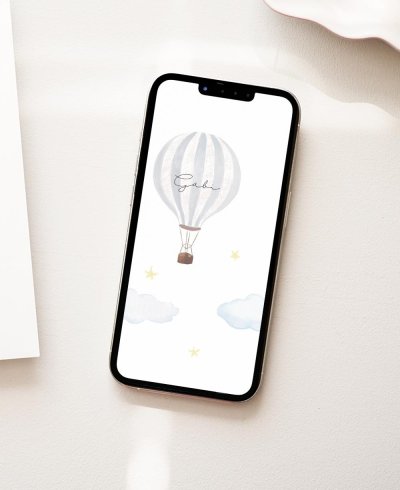 Invitación digital de comunión globo cielo