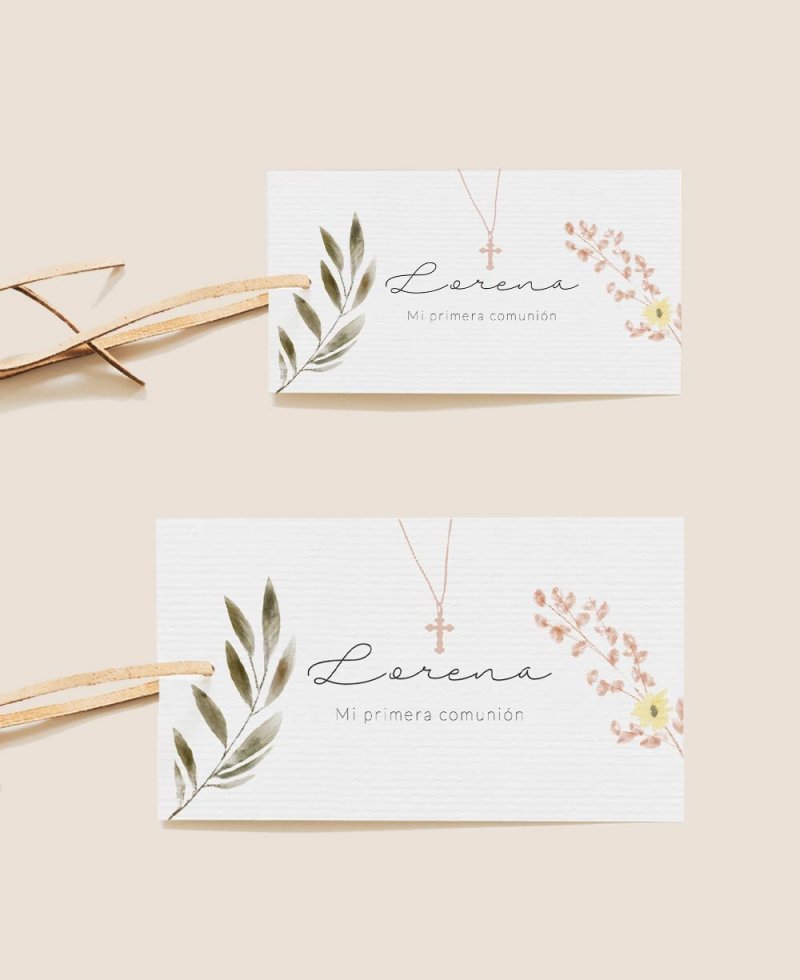 Tamaños etiquetas rectangulares cruz y flores