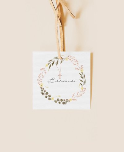 Etiqueta cuadrada para detalles de comunión flores