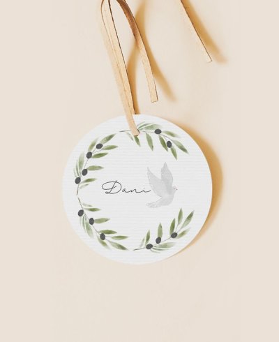 Etiqueta redonda para comuniones botánica olivo