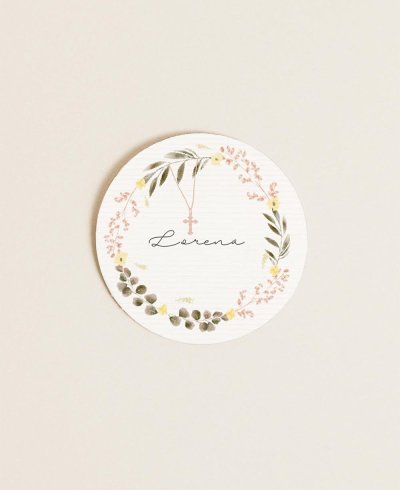 Pegatina redonda para comuniones cruz