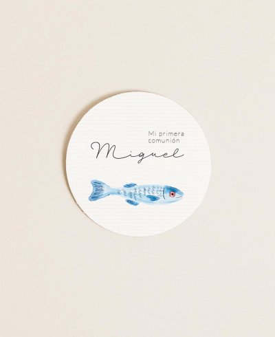 Autocollant rond pour communions poissons de mer