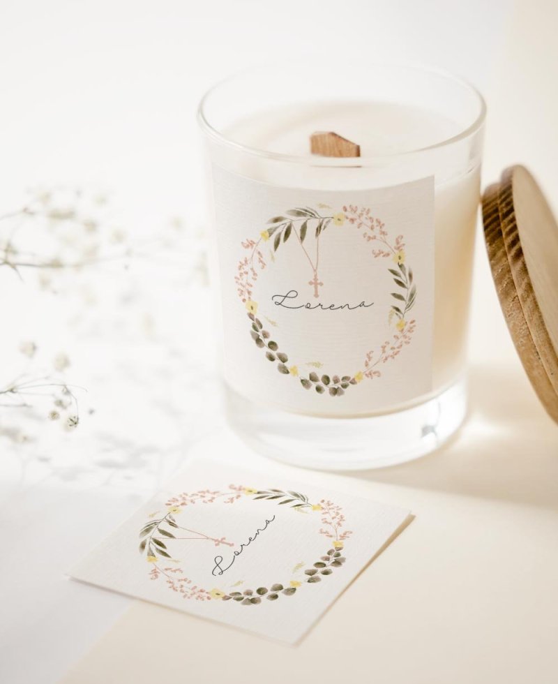 Adesivi quadrati per la comunione dettagli fiori croce