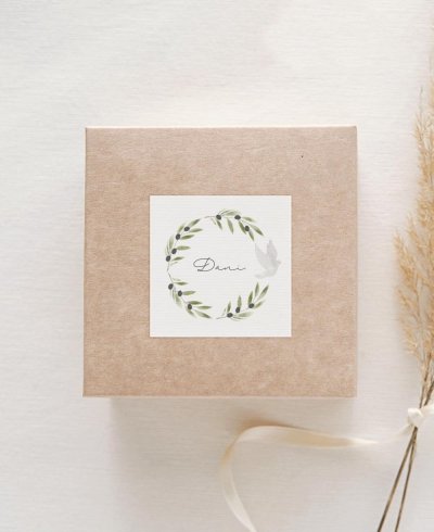 Adhesivo cuadrado para comuniones olivo