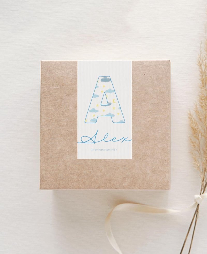 Pegatina rectangular vertical comunión nubes