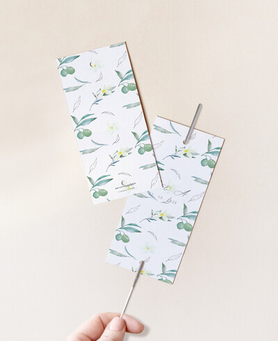 Etiqueta de diamante para azeitona de casamento e flor de laranjeira