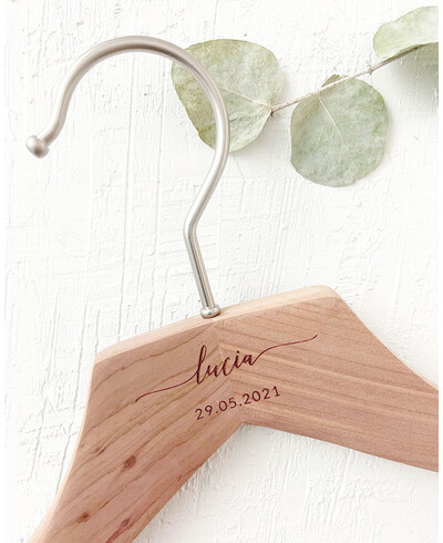 cedar hanger name date wedding