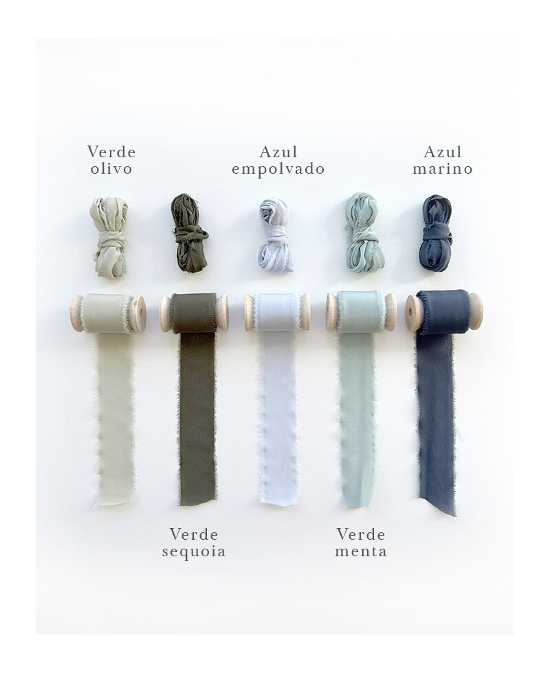 Natural silk ribbons in blue colors
