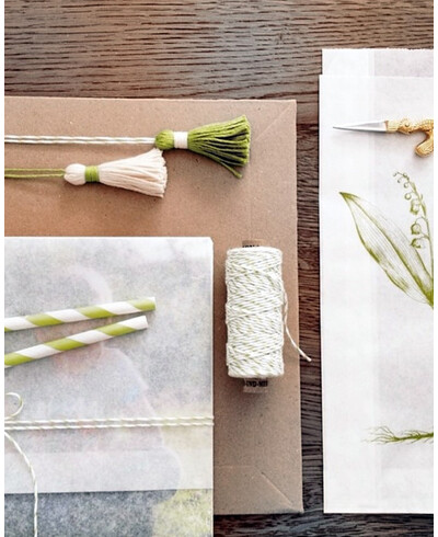 Ficelle blanche vert olive pour faire-part de mariage