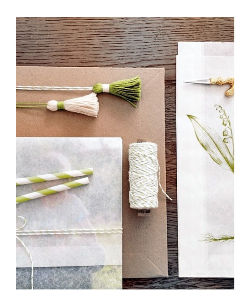 Cordel verde oliva blanco para invitaciones de boda