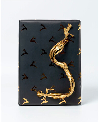 Papier d’emballage noir renne doré | Acheter en ligne