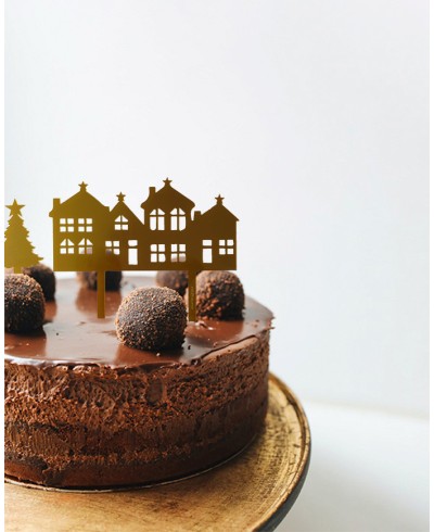 Cake topper diseño pueblo dorado