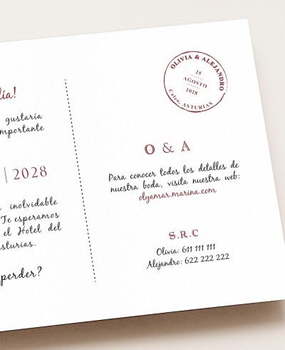 Dettaglio invito a nozze cartolina natura