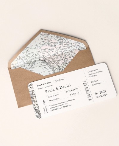 Invitación bodas billete avión