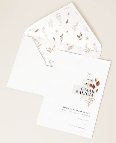 Invitaciones para bodas flores otoño