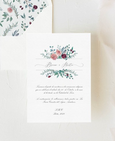 Eucalyptus and roses wedding invitation
