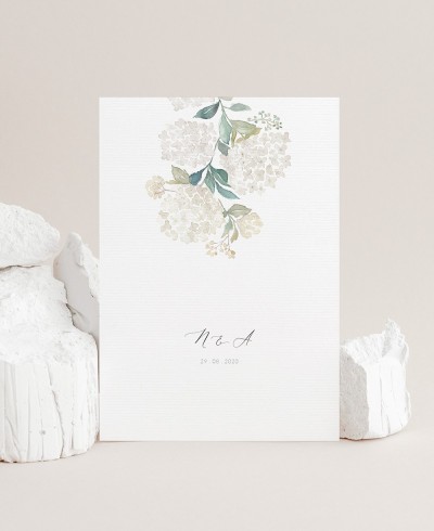 Invitación vertical hortensias blancas