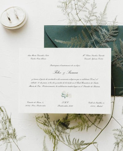 Invitación de bodas clásica horizontal hortensias