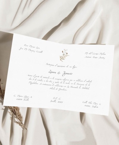 Invitación de boda clásica díptico otoño