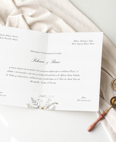 Invitación de boda clásica díptico invierno