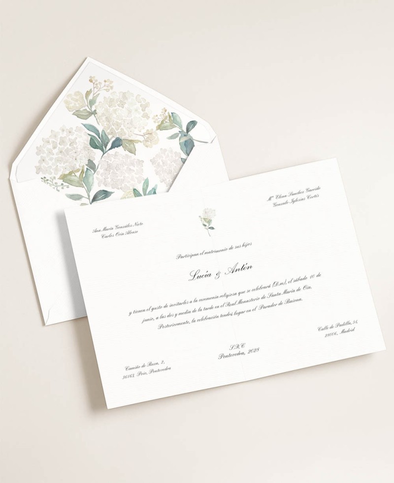 Faire-part de mariage floral élégant hortensia