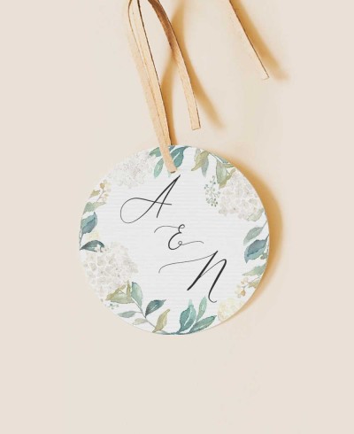 Etiquette ronde pour détails de mariage hortensias blancs