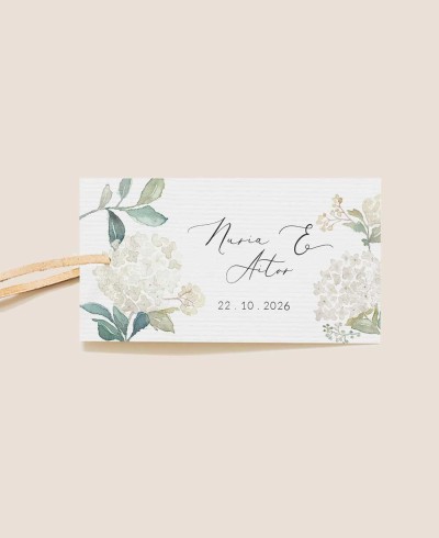 Étiquette rectangulaire pour détails de mariage hortensias blancs
