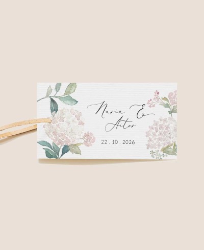 Étiquette rectangulaire pour détails de mariage d’hortensia rose
