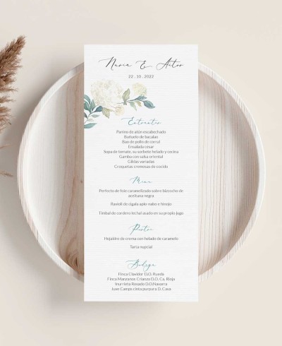 Hochzeitsmenü Weißer Hortensienstrauß