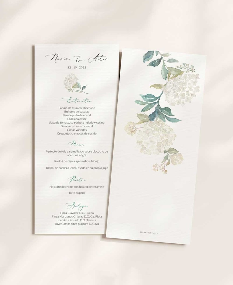 Minuta de bodas elegante colección botánica flor