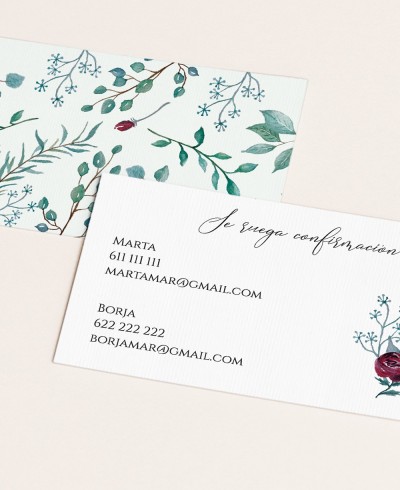 Confirmation card for eucalyptus and rose weddings