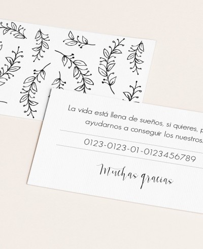 Tarjeta número de cuenta para bodas blanco y negro
