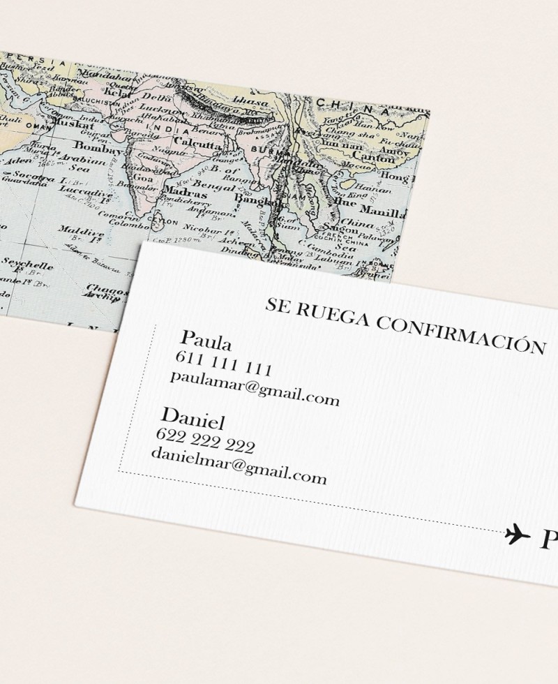 Cartolina di conferma per matrimoni collezione mappa tematica viaggi