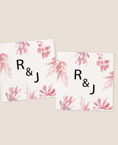 Pegatinas cuadradas para regalos de boda con corales