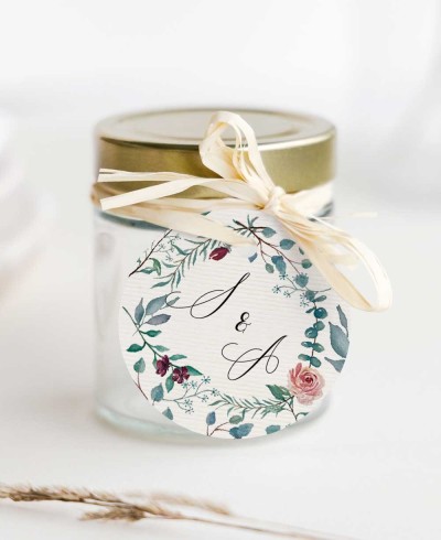 Runde Etiketten für Hochzeitsdetails botanische Kollektion