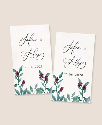 Pegatina rectangular vertical para detalles de boda eucalipto y rosas