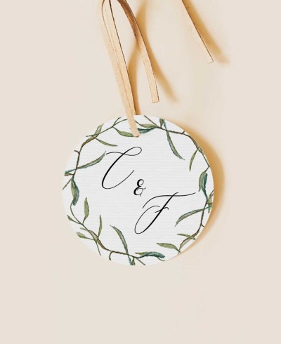 Etiqueta redonda para detalles de boda olivo