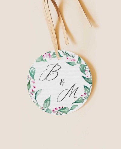 Etiquetas circulares para regalos de bodas colección botánica