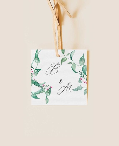Etiquette carrée pour détails de mariage lierre et bruyère