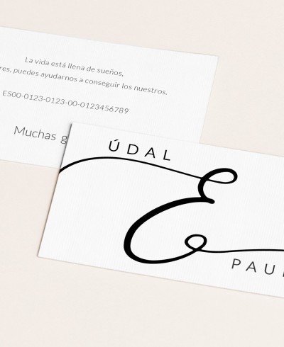 Tarjeta lista de boda para regalos invitados minimalista